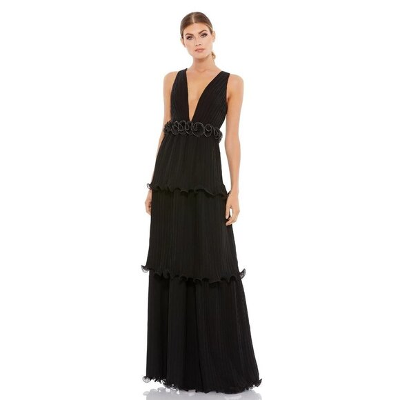 Mac Duggal 49281 Black Tiered Formal Pleated Evening Gown Dress Size 2 NWT - Picture 1 of 8